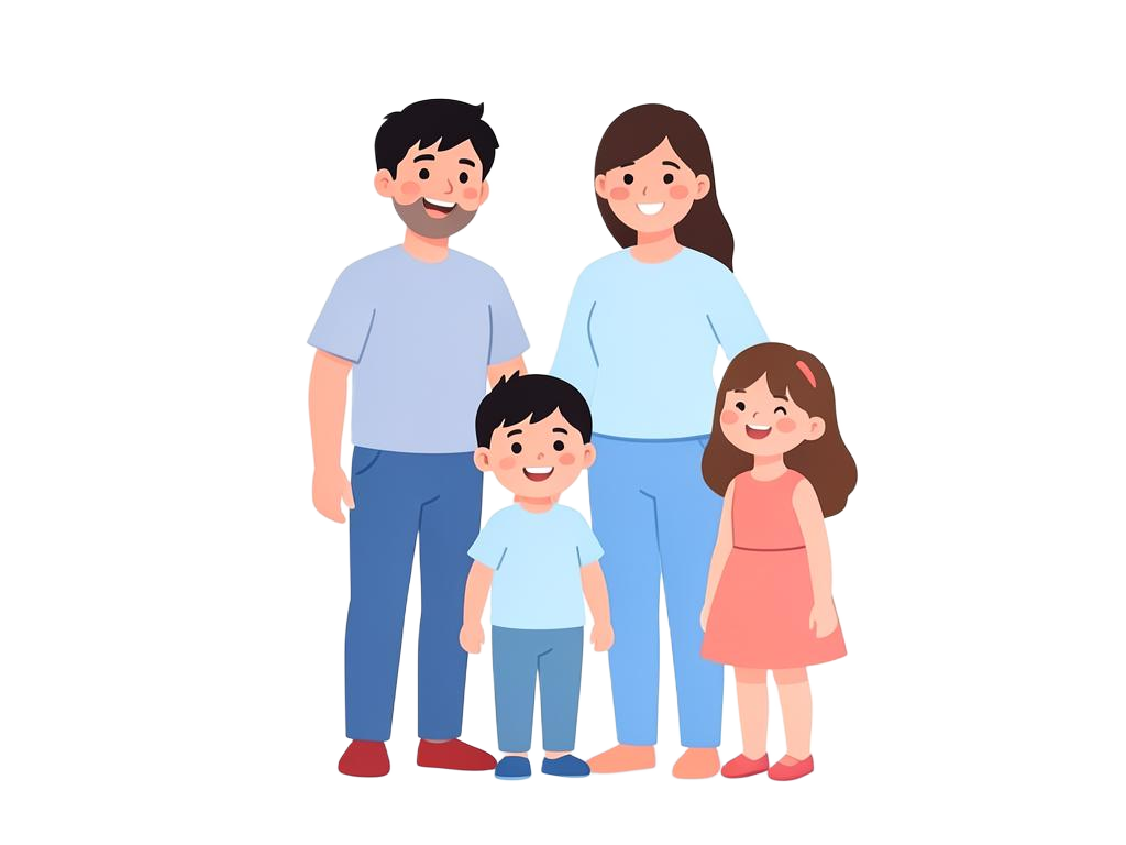 An illustrated family standing together